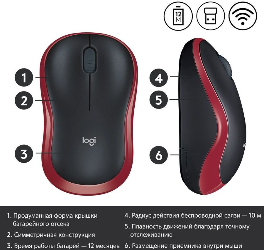 Мышь Logitech M185 Red (910-002633)