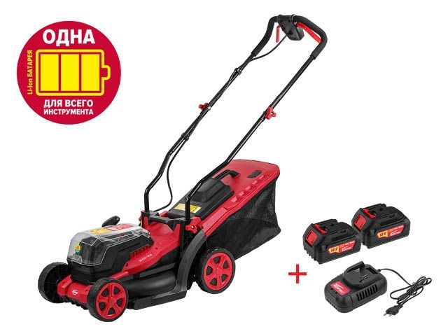 Газонокосилка аккумуляторная WORTEX CLM 3536 ALL1 XLT 18В+18В, 2акб, 4 Ач, шир.340 мм (выс. 30-80 мм, пластм. корпус, травосборник 35)