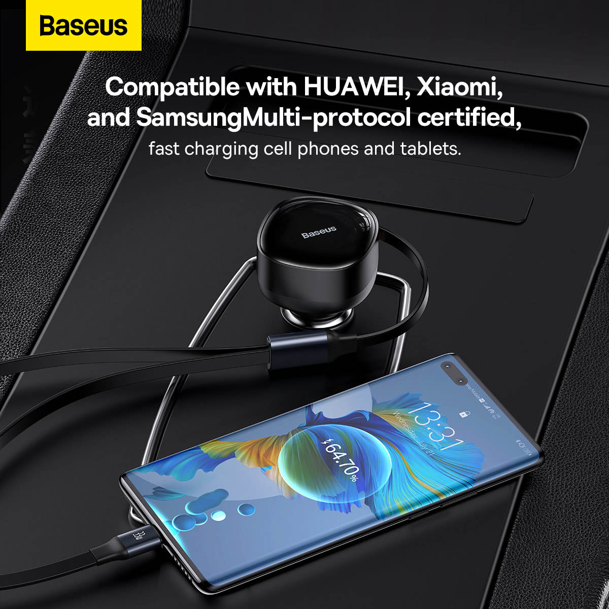 Автомобильное зарядное Baseus Enjoyment Retractable 2-in-1+C 33W Black (C00035500111-00)