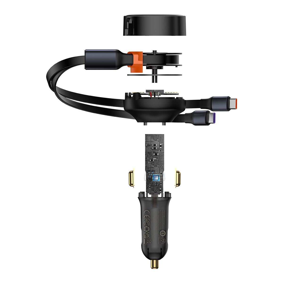 Автомобильное зарядное Baseus Enjoyment Retractable 2-in-1+C 33W Black (C00035500111-00)