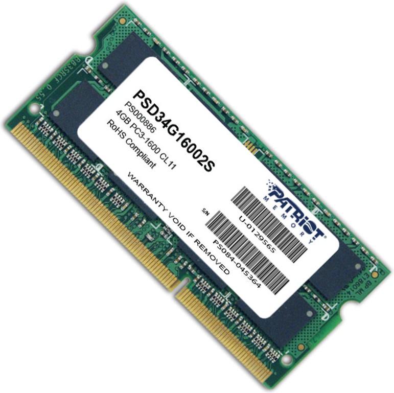 Оперативная память Patriot DDR3-1600 4GB PC-12800 SODIMM (PSD34G160081 S)
