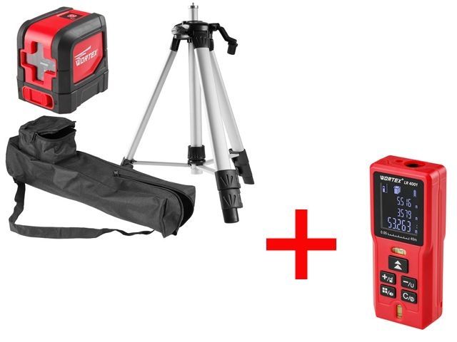 Нивелир лазерный WORTEX LL 0210 K со штативом в кор. + АКЦИЯ!(дальномер) (проекция: крест с фиксацией, до 10 м, +/- 3 мм, резьба 1/4")