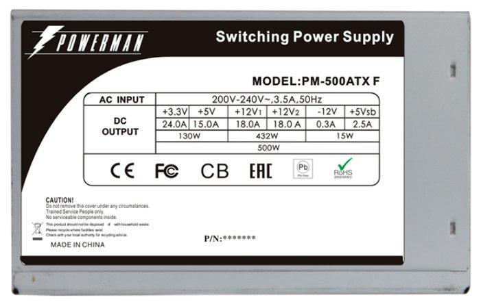 Блок питания PowerMan 500W PM-500ATX-F (6118741)