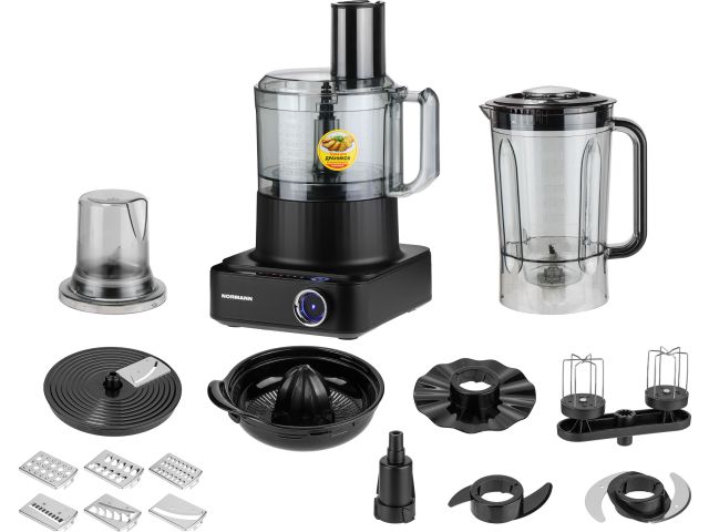 Кухонный комбайн NORMANN AFP-951 (1300 Вт, 6 скор.+ импульс. реж., 14 функций, блендер 1.8 л, чаша чоп. 2.3 л, терка для драников)