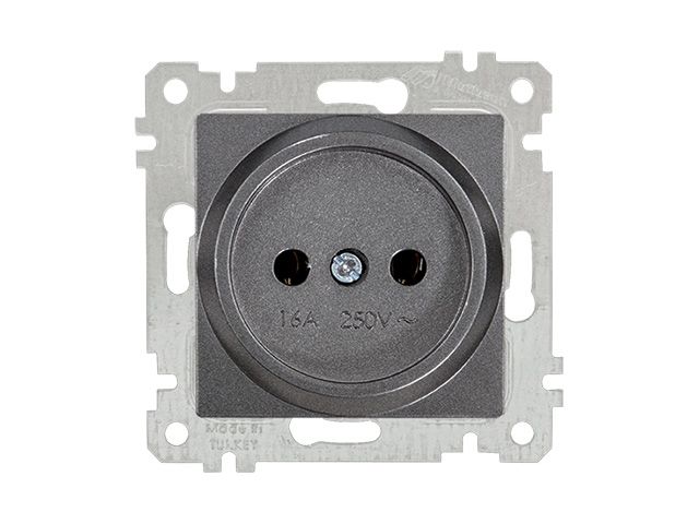 Розетка 1-ая (скрытая, без рамки, б/з) дымчатая, RITA, MUTLUSAN (16 A, 250 V, IP 20)