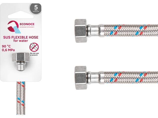 Подводка гибкая, SUS, гайка 1/2" - гайка 1/2" 150см ECONOCE (6 Bar, 90°С)