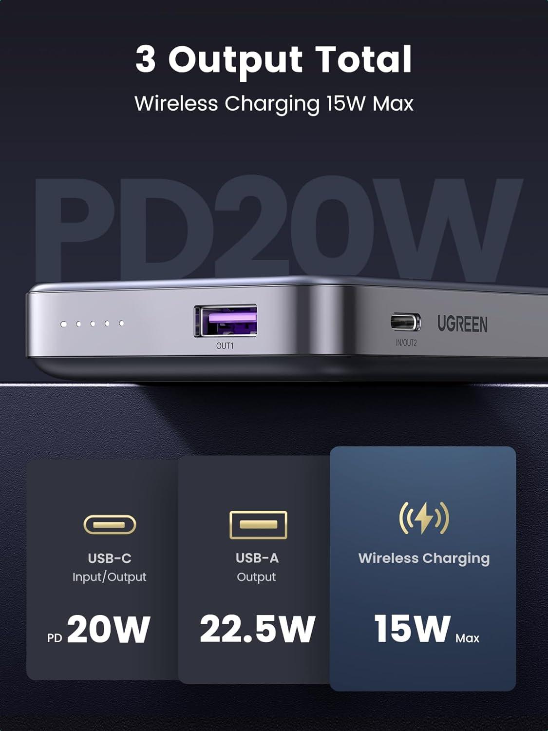 Портативное зарядное устройство Ugreen PB206 Space Gray (15086)