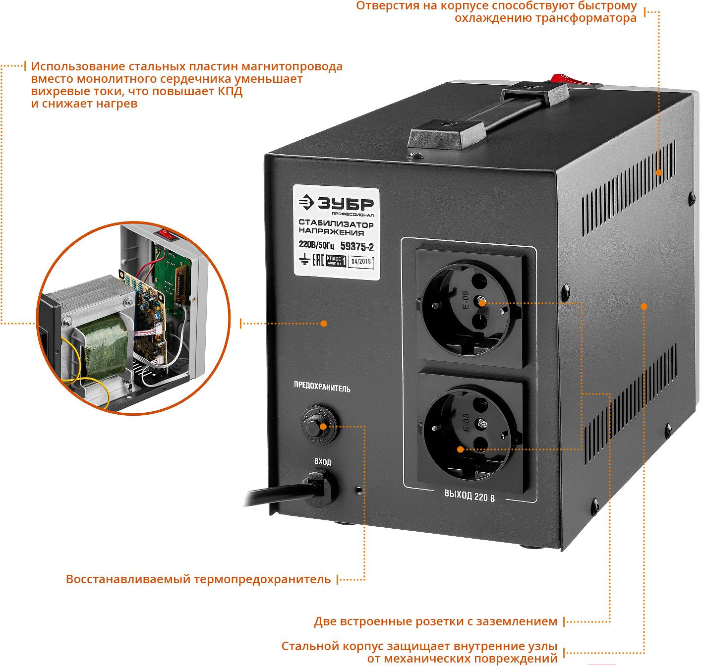 Стабилизатор напряжения Зубр АС 2000 (59375-2)