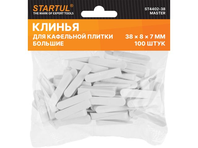 Клин д/каф. плитки большой 38х8х7мм 100шт STARTUL MASTER (ST4402-38) (используются без зажимов, СВП)