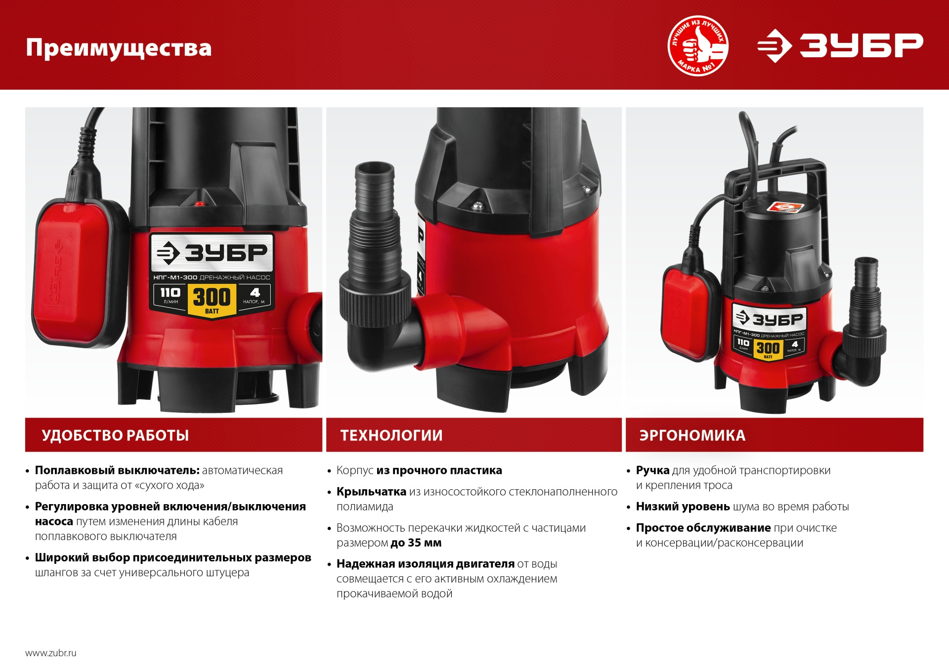 Дренажный насос Зубр НПГ-М1-300