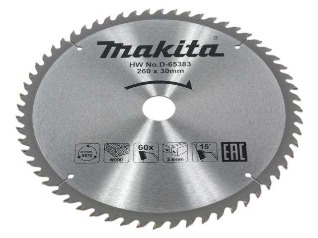 Диск пильный 260х30х2,6 мм 60 зуб. по дереву  MAKITA ( твердоспл. зуб)