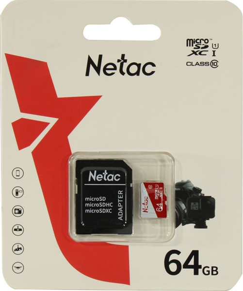 Карта памяти Netac P500 Eco microSDHC 64GB с адаптером (NT02P500ECO-064G-R)