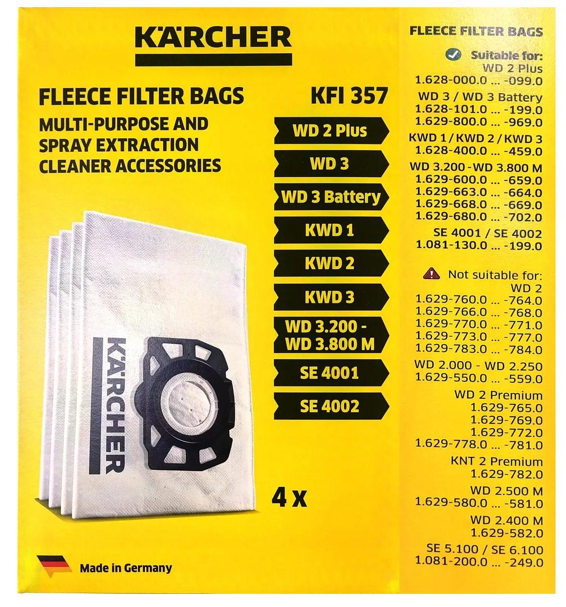 Комплект одноразовых мешков для пылесоса Karcher WD 3/2 Plus (2.863-314.0)
