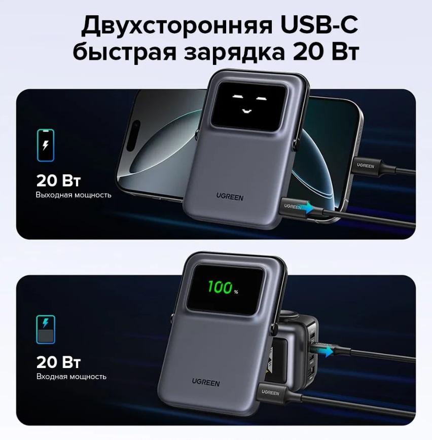 Портативное зарядное устройство Ugreen PB571 Gray (35605B)