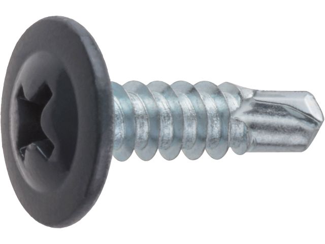 Саморез 4.2х16 мм с прессшайбой, цинк, со сверлом, RAL 7024 (150 шт в пласт. конт.) STARFIX ( цвет графитово-серый)