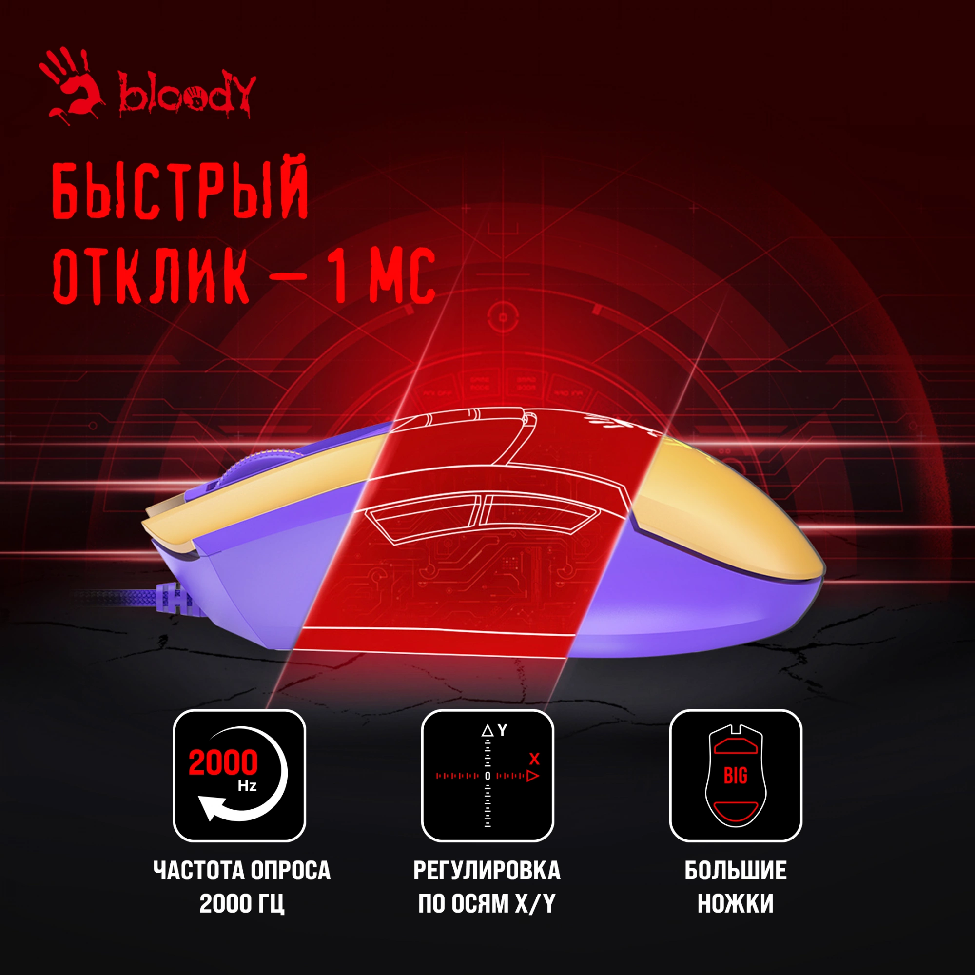 Мышь A4Tech Bloody L65 Max желтый/фиолетовый