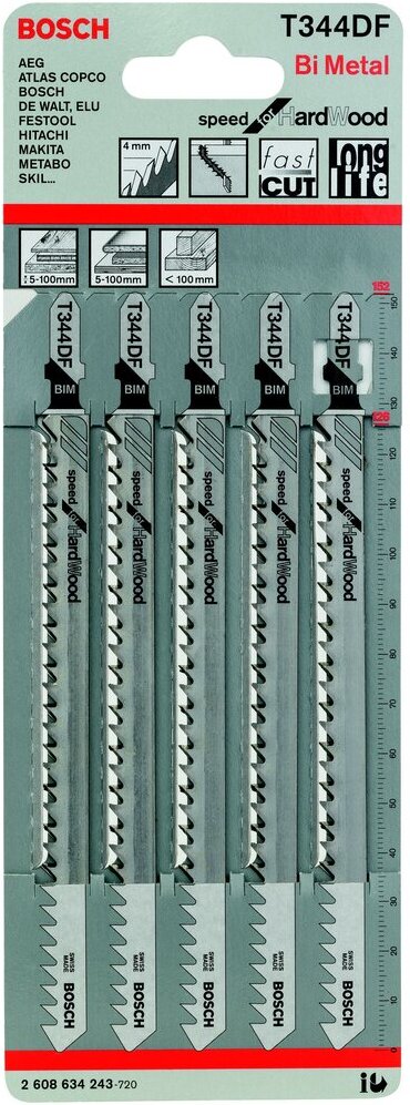 Пилка для лобзика Bosch T 344 DF Speed for Hard Wood 5шт 2.608.634.243