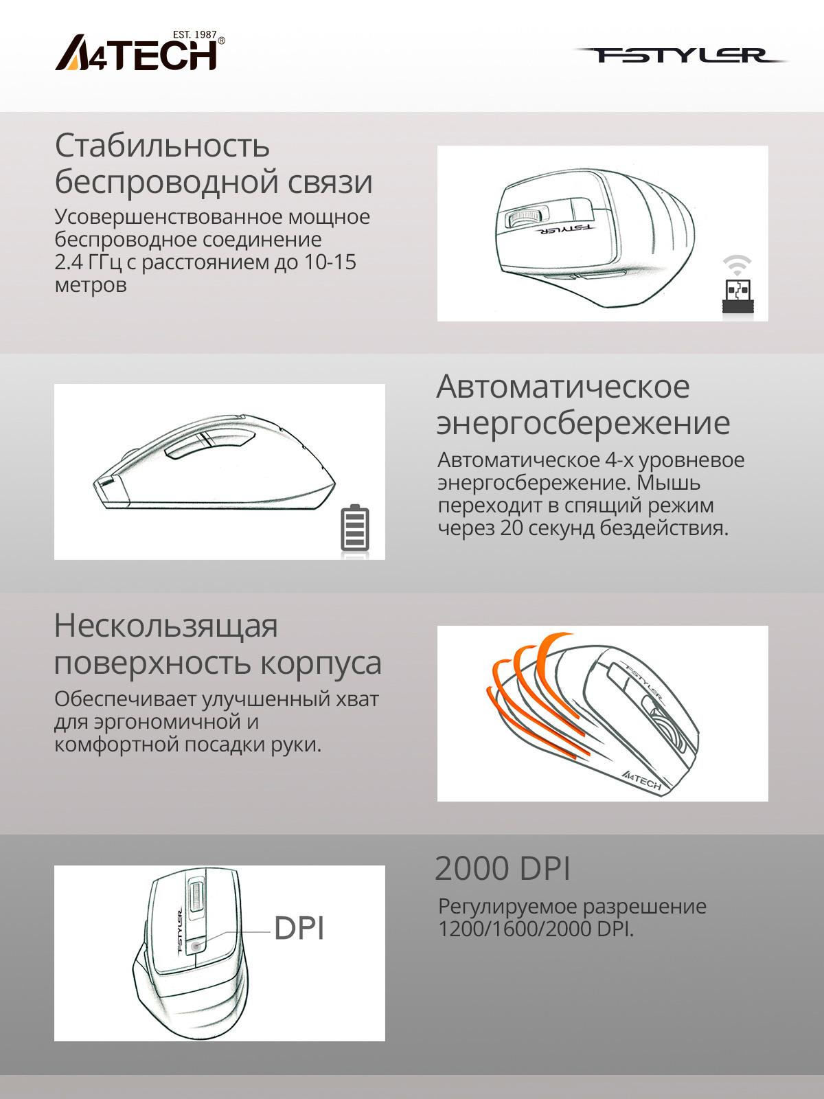 Мышь A4Tech Fstyler FG30S серый