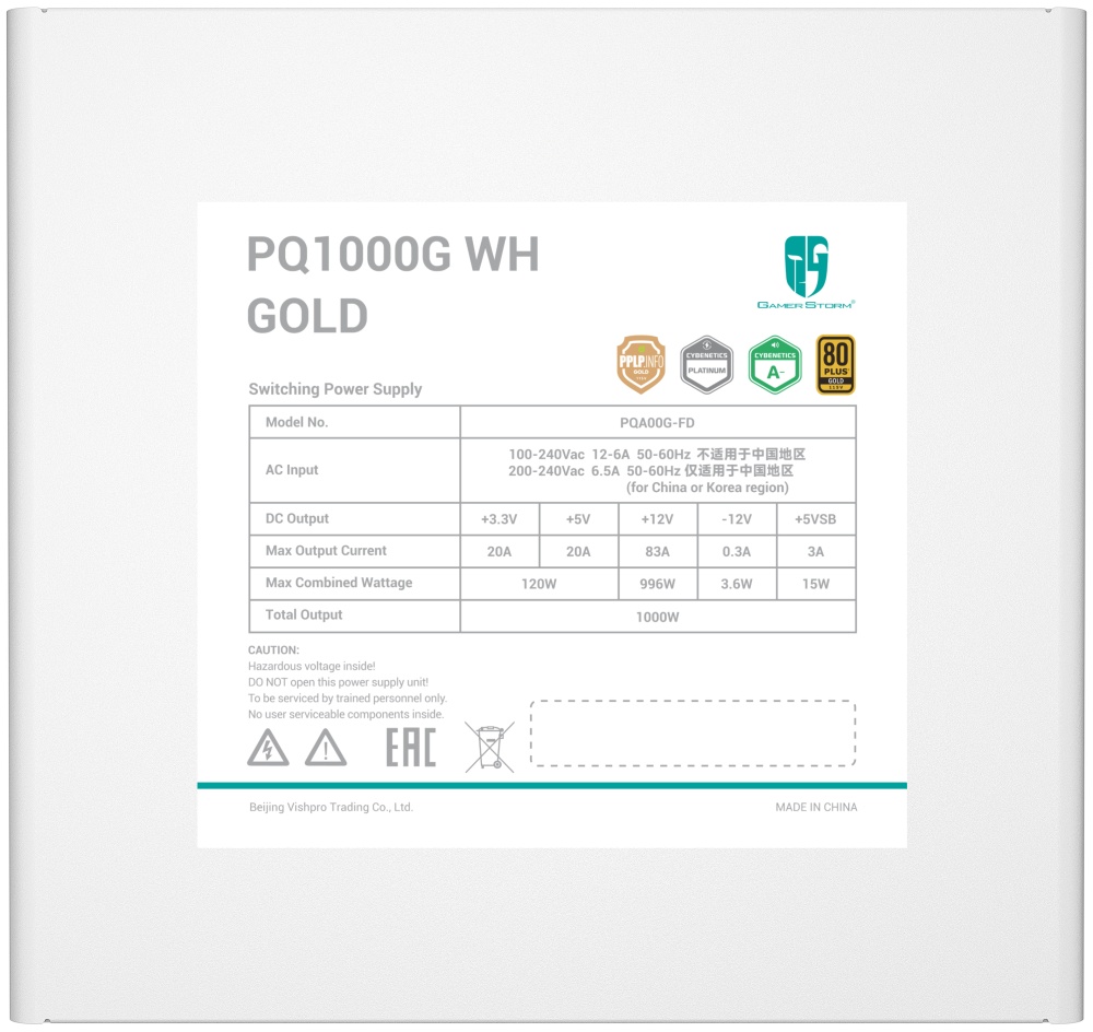 Блок питания DeepCool PQ1000G WH ATX 1000W (R-PQA00G-FD0W-WGEU-V1)