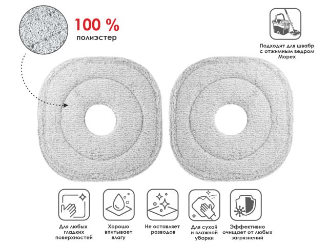 Набор сменных насадок для швабры с отжимным ведром Mopex, 2 шт., PERFECTO LINEA (Диаметр: 24 см.)