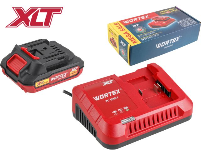 Набор аккумулятор 2 А*ч и зарядное устройство 1х2 А WORTEX ALL1 XLT в кор. SET (18.0 В, 2.0 А*ч, индикатор заряда, обрезиненный корпус, зарядное: 1 сл
