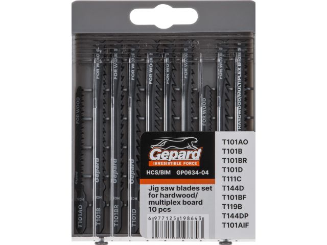 Набор пилок лобз. по дереву/ламинату 10шт. GEPARD (GP0634-04) (T101AO, T101B, T101BR, T101D, T111C, T144D, T101BF, T119B, T144DP, T101AIF)