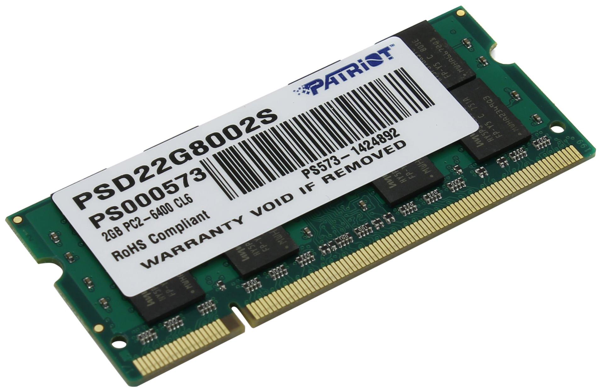 Оперативная память Patriot DDR2-800 2GB PC-6400 SODIMM (PSD22G8002S)