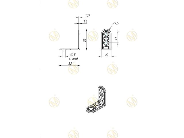 Кронштейн мебельный 32х32 мм, белый цинк (200 шт в коробе) STARFIX
