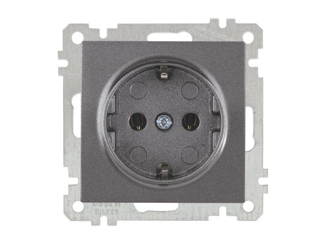 Розетка 1-ая (скрытая, с/з) дымчатая, ELITRA, MUTLUSAN (16 A, 250 V, IP 20)