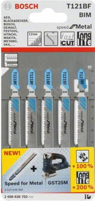Пилка для лобзика Bosch T 121 BF Speed for Metal 5шт 2.608.636.702