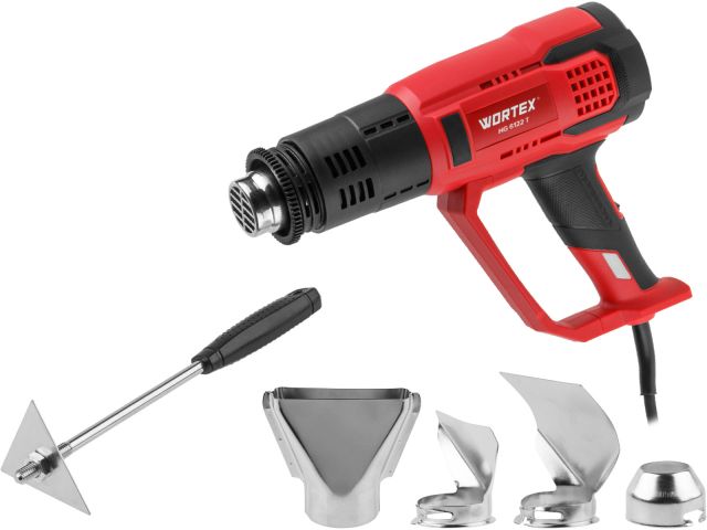 Термовоздуходувка WORTEX HG 6122 T в кор. + набор сопл 2000 Вт, 3 режима., 60-600 °С (ступенчатая. рег., 300, 500 л/мин)