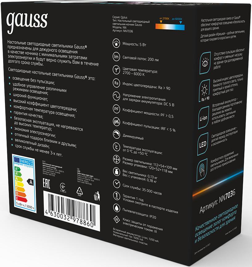 Ночник Gauss NN7036 поросенок голубой