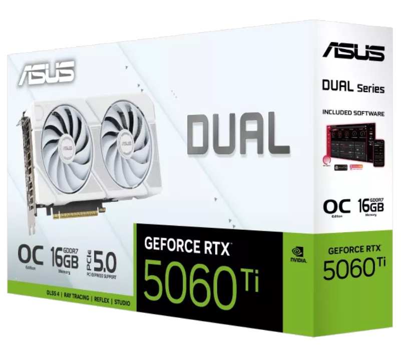 Видеокарта Asus GeForce RTX 5060TI OC Edition 16Gb GDDR7 White DUAL-RTX5060TI-O16G-WHITE (90YV0MH6-M0NA00)