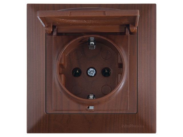 Розетка 1-ая (скрытая, с/з, с крышкой) орех, DARIA, MUTLUSAN (16 A, 250 V, IP 20)