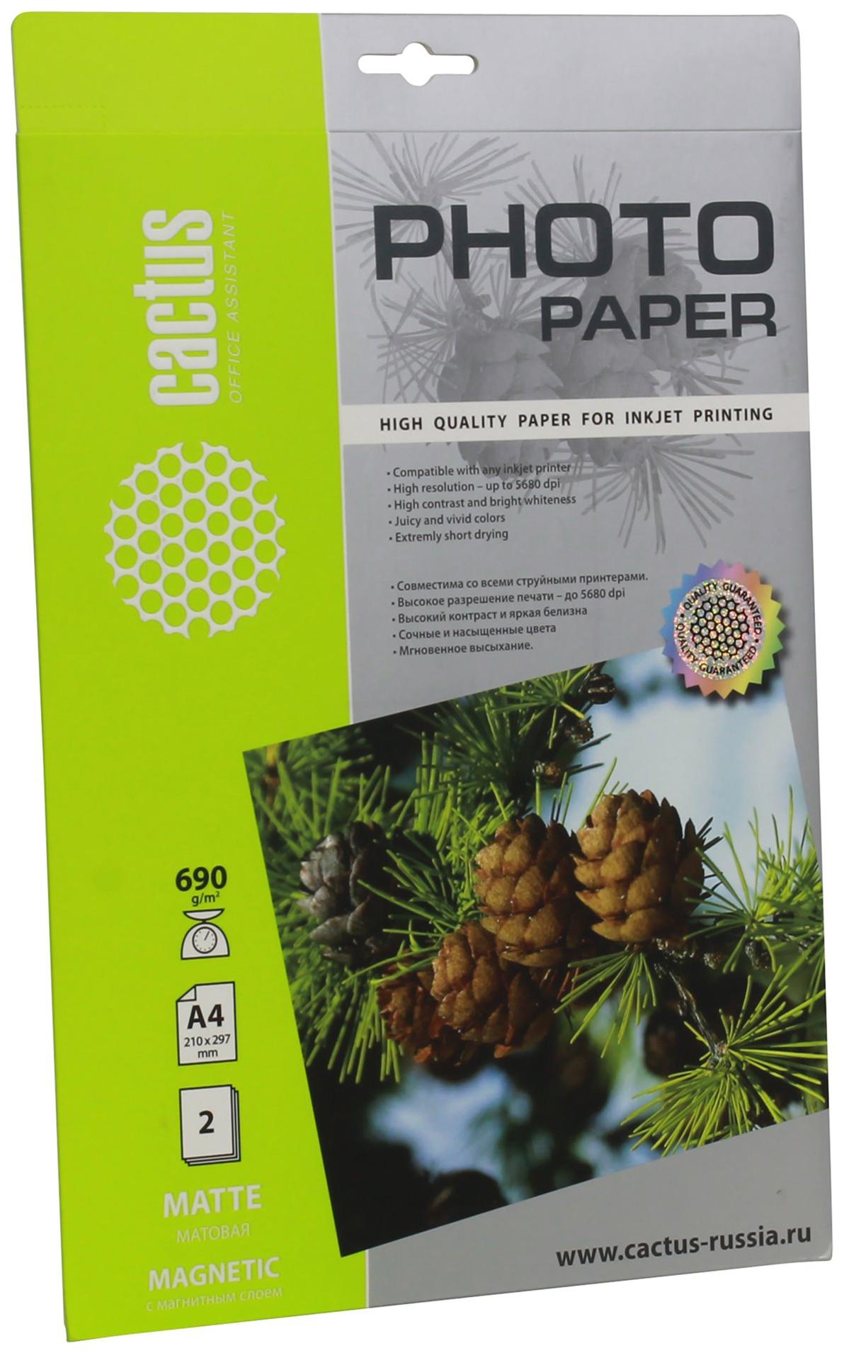 Фотобумага Cactus Глянцевая магнитная A4 690 г/кв.м. 2 листа CS-MGA46902