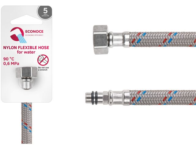 Подводка гибкая, Nylon, иголка м10 короткая - гайка 1/2" 120 см ECONOCE (6 Bar, 90°С)