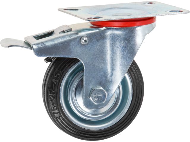 Опора колёсная d-75мм на площадке с фиксатором, резиновая STARFIX