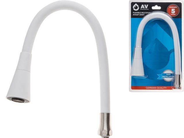 Излив гибкий с двухрежимной лейкой белый для смесителя, AV Engineering (Диаметр подключения 3/4")