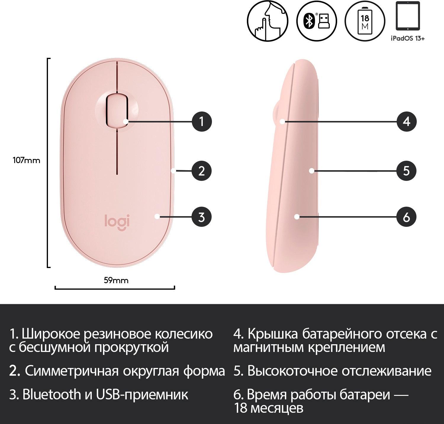 Мышь Logitech Pebble M350 Pink (910-005575)