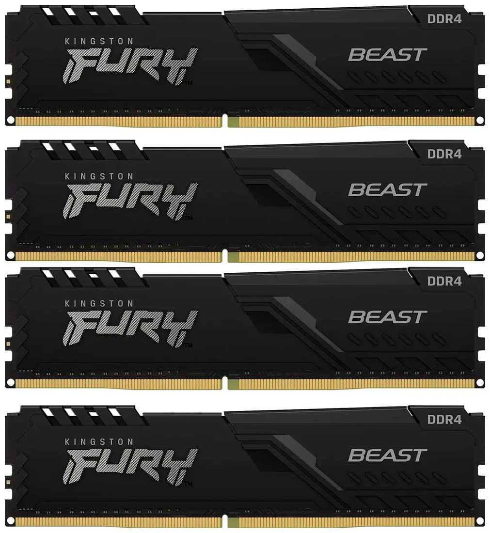 Оперативная память Kingston Fury Beast 4x16GB DDR4 PC4-25600 (KF432C16BB1K4/64)