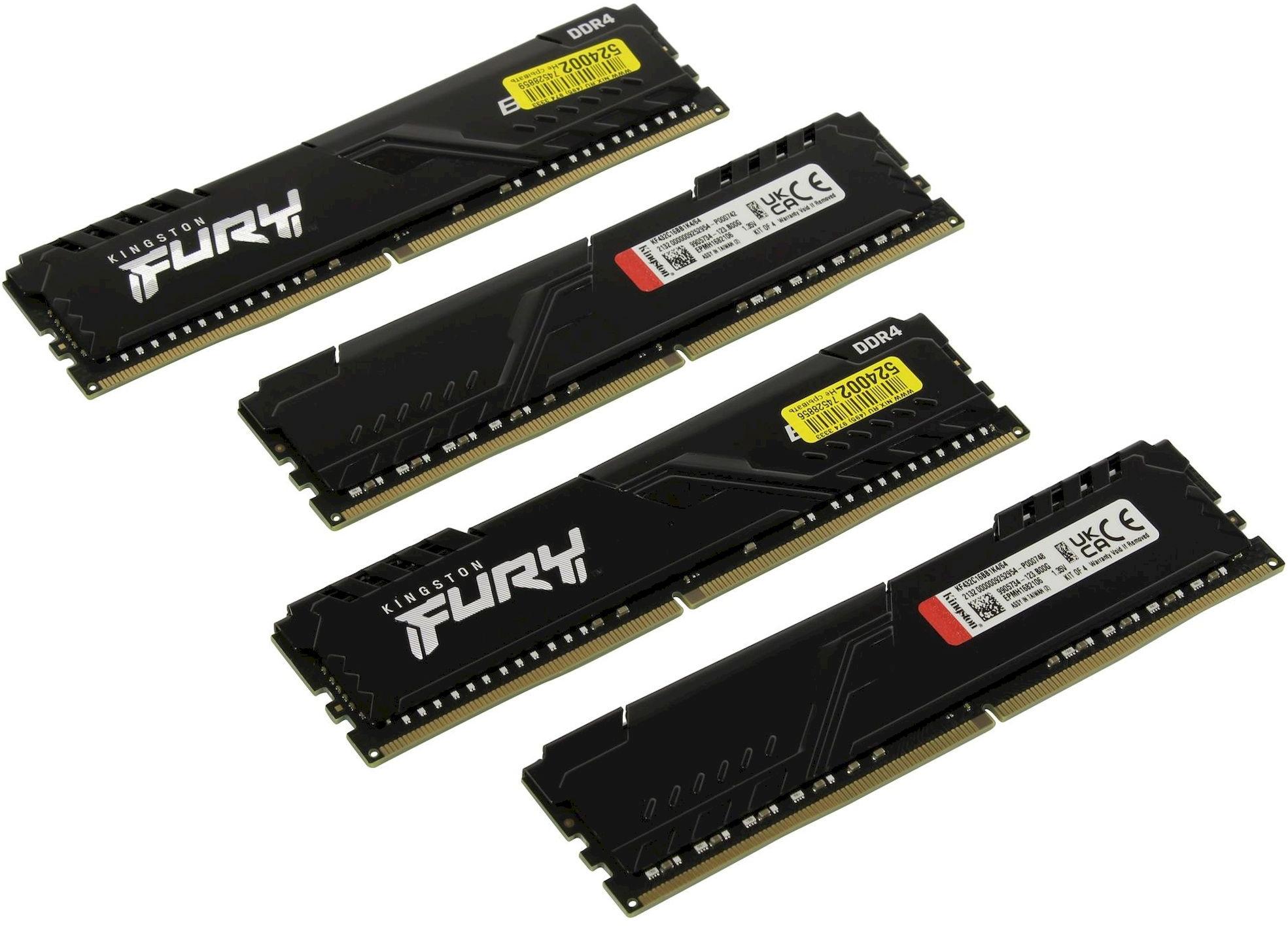 Оперативная память Kingston Fury Beast 4x16GB DDR4 PC4-25600 (KF432C16BB1K4/64)