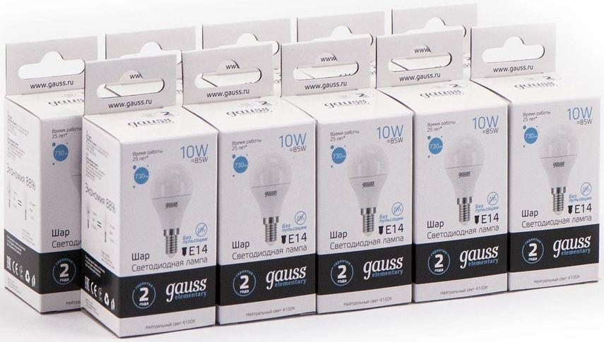 Светодиодная лампа Gauss Elementary 10Вт E14 220B 4100K 10шт (53120-10)