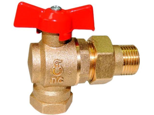 Кран шаровый угловой 1/2" нар.-вн. бабочка (со сгоном) PN1,6 МПа 11Б27п17, Цветлит (ЦРБ0151)