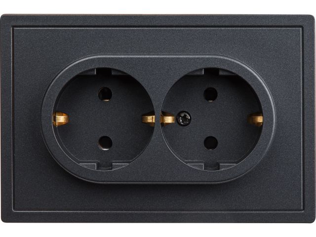 Розетка 2-ая (скрытая, с/з, со шторками) графит, Carre, BYLECTRICA
