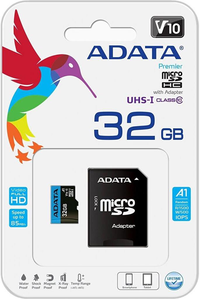 Карта памяти A-Data Premier microSDHC 32GB с адаптером (AUSDH32GUICL10A1-RA1)