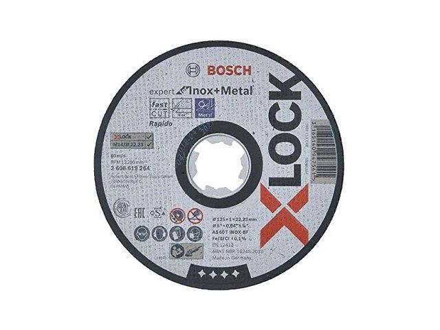Круг отрезной 125х1.6x22.2 мм для нерж. стали X-LOCK Standard for Inox BOSCH ( прямой, подходит для всех типов УШМ)