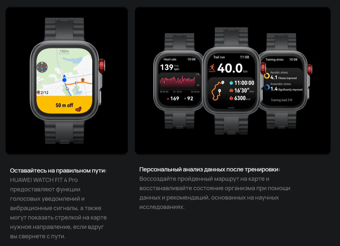 Умные часы Huawei Watch Fit 4 Pro SYA-B29 Black Fluoroelastomer Strap (55020FAJ)