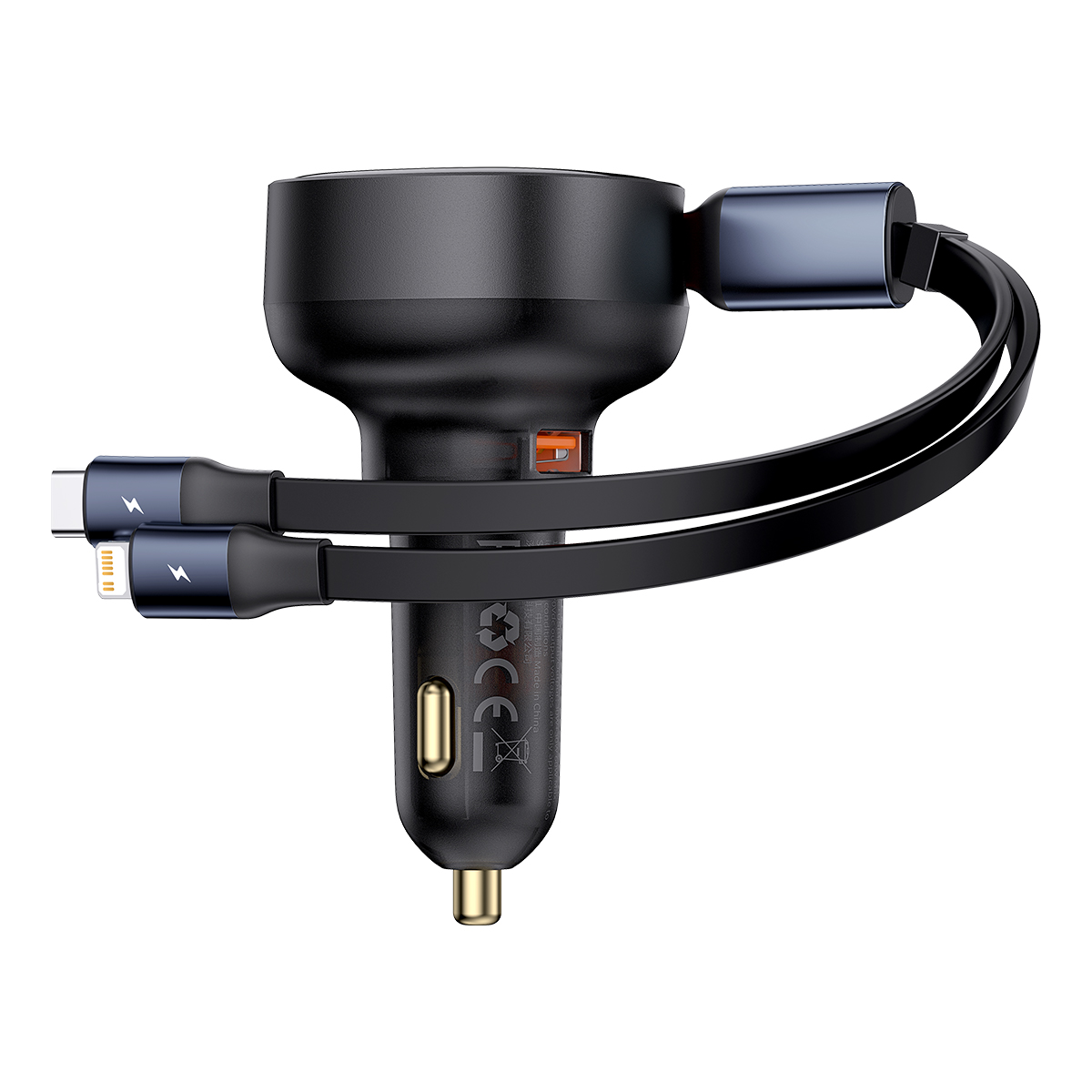 Автомобильное зарядное Baseus Enjoyment Pro U+Retractable C 60W Cluster Black (C00057802111-02)