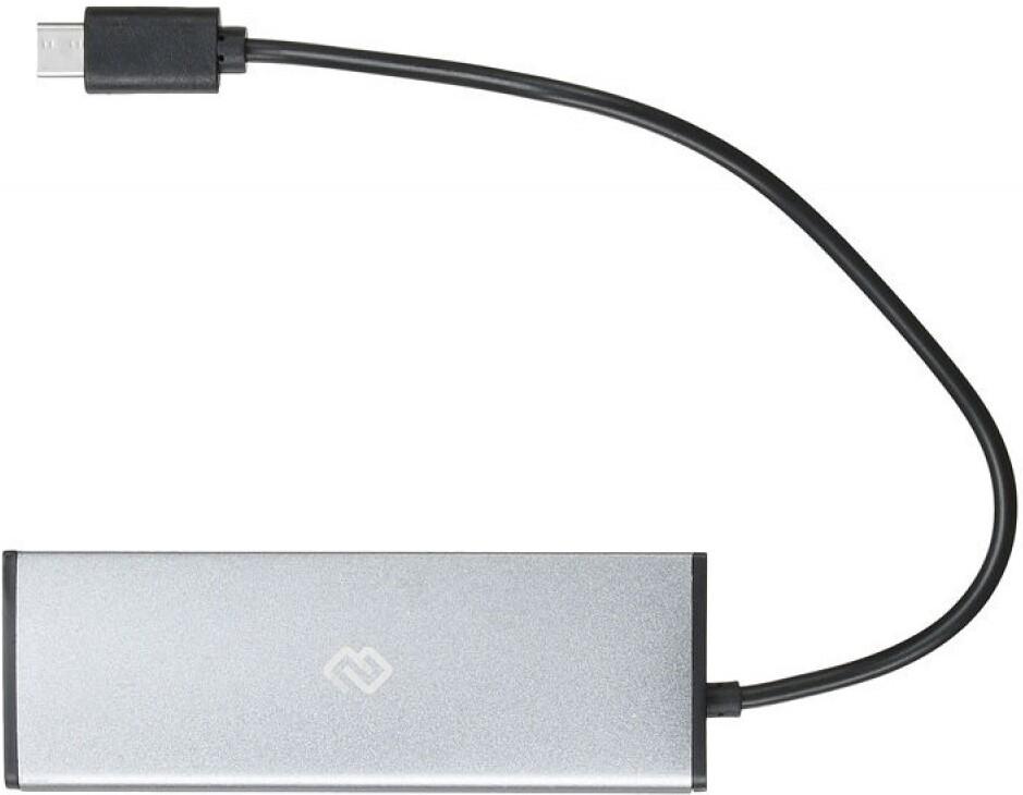 USB-хаб Digma HUB-4U2.0-UC-DS серебристый