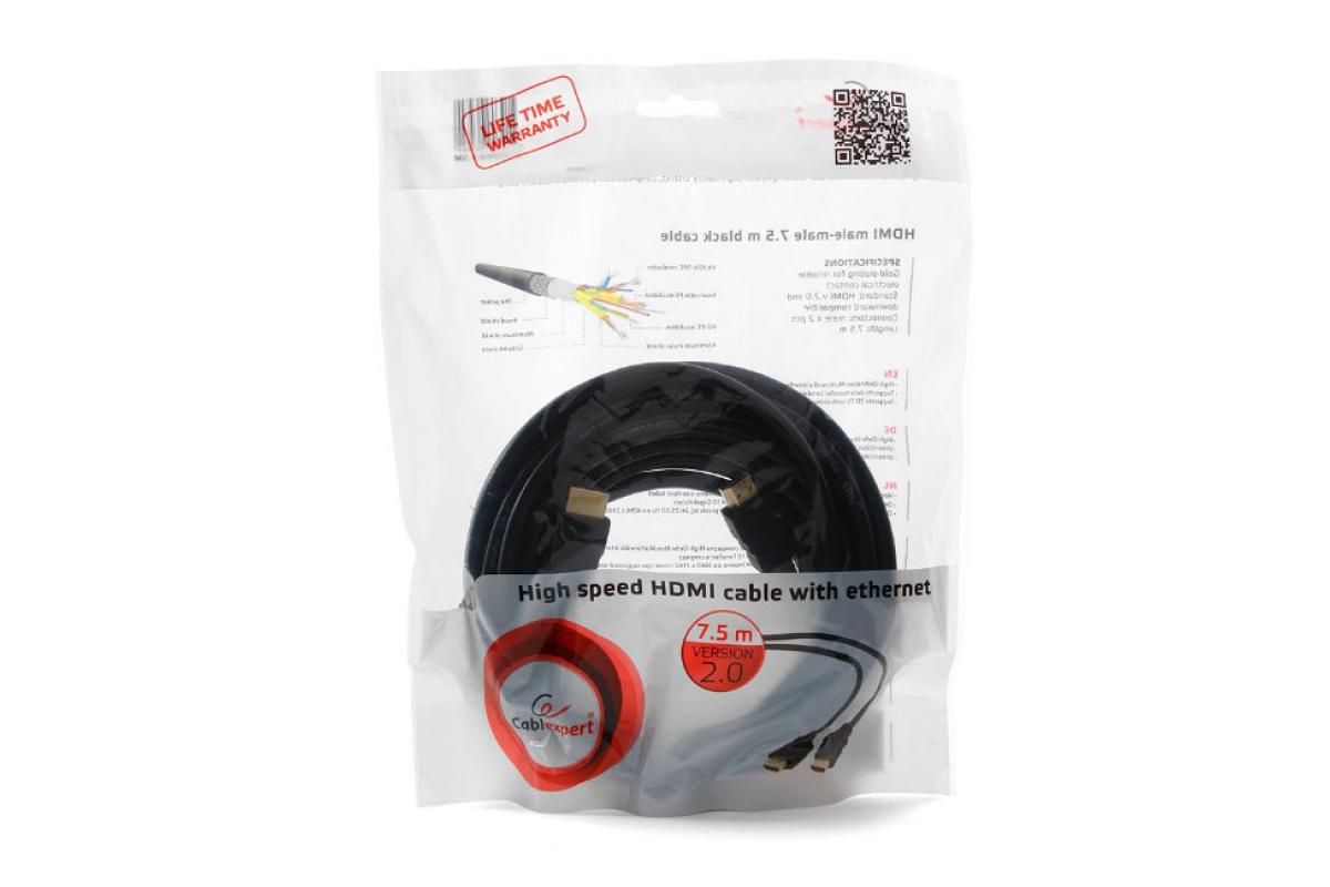 Кабель Cablexpert HDMI 19M v2.0 7.5m CC-HDMI4-7.5M Black
